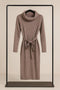 RIBBED KNIT TURTLE-NECK BELTED DRESS