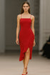 CRYSTAL DOLL RED RUFFLE MIDI DRESS