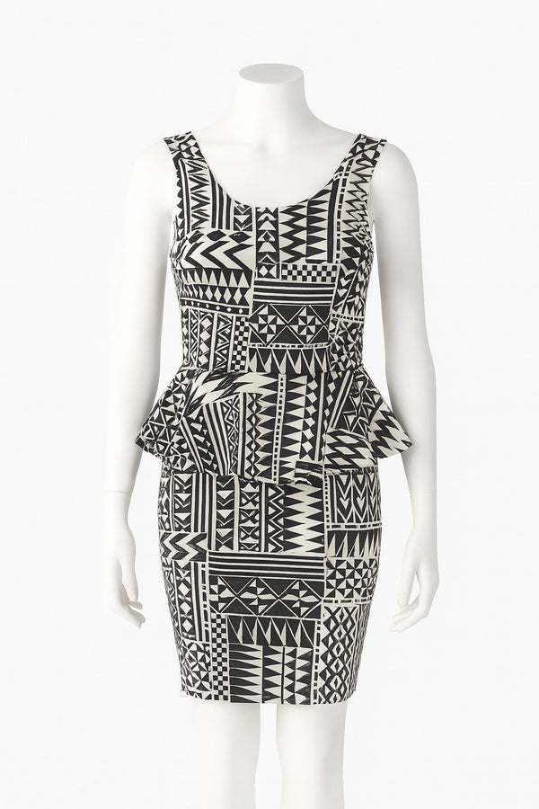 FOREVER 21 TRIBAL AZTEC PEPLUM BODYCON DRESS