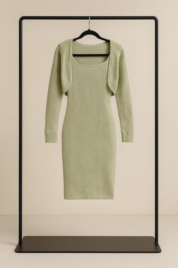 FOREVER 21 RIBBED KNIT MIDI DRESS & BOLERO SET