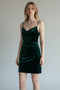 HIPPI ROSE JUNIORS HUNTER GREEN VELVET COWL NECK MINI DRESSS