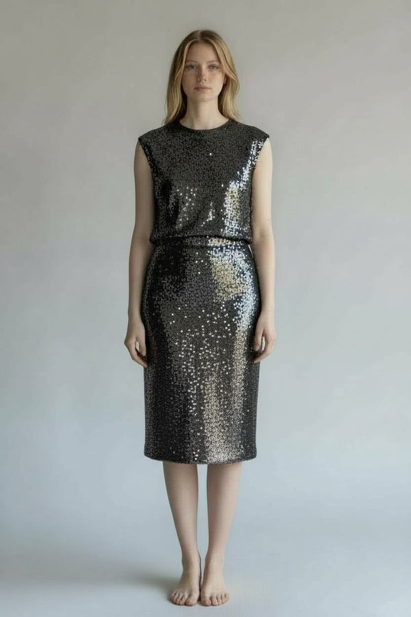 ANN TAYLOR SEQUIN SLEEVELESS TOP WITH MINI SKIRT SET