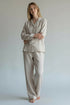 IVORY BEIGE PIPED NIGHT-SUIT SET