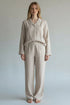 IVORY BEIGE PIPED NIGHT-SUIT SET