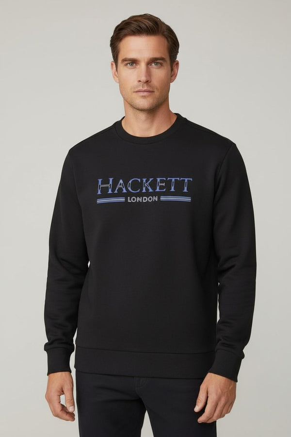 HACKETT LONDON CREWNECK SWEATSHIRT WITH SIGNATURE LOGO - BLACK
