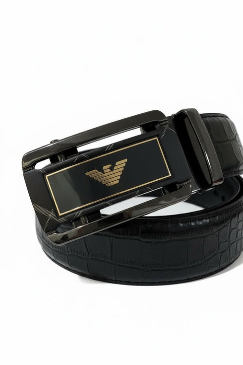 GIORGIO ARMANI BLACK TEXTURED LEATHER BELT