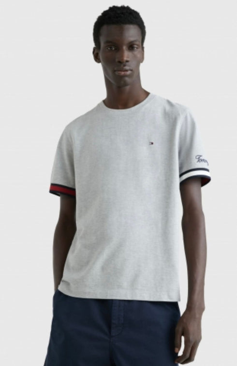 TOMMY HILFIGER FLAG DETAIL SLEEVES LOGO CREW NECK T-SHIRT