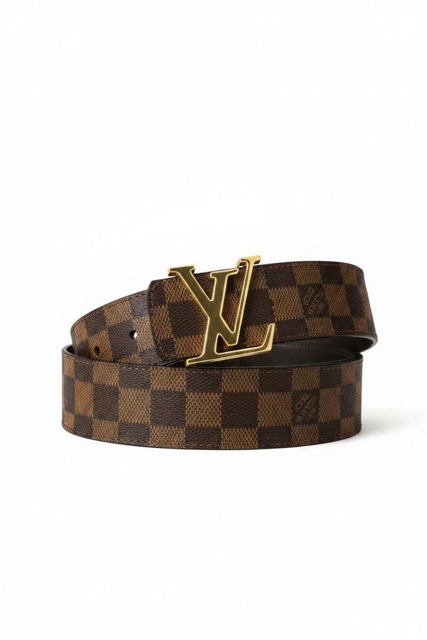 LOUIS VUITTON DAMIER EBENE LV GOLD BUCKLE BELT