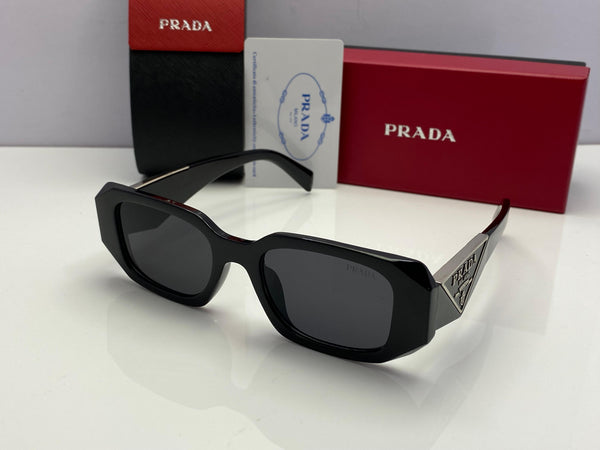 PRADA BLACK RECTANGULAR SUNGLASSES WITH TRIANGLE LOGO