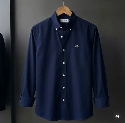 LACOSTE MEN'S SLIM FIT COTTON SHIRT - NAVY