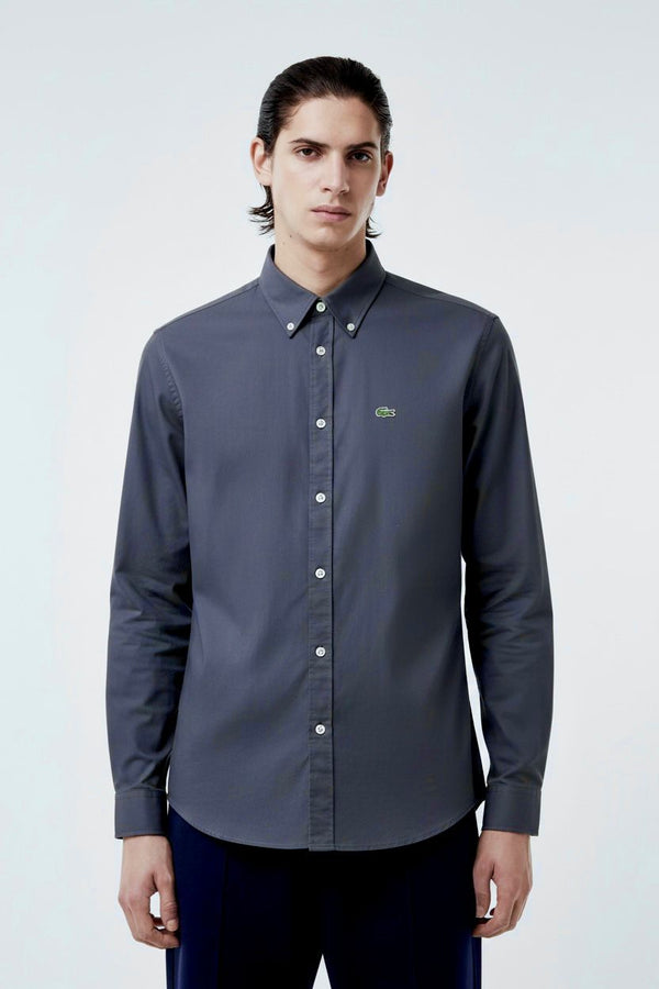 LACOSTE MEN'S SLIM FIT COTTON SHIRT - CHARCOAL
