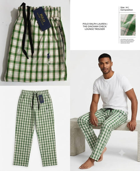 RALPH LAUREN CHECKED DRAWSTRING TROUSERS - LIGHT GREEN