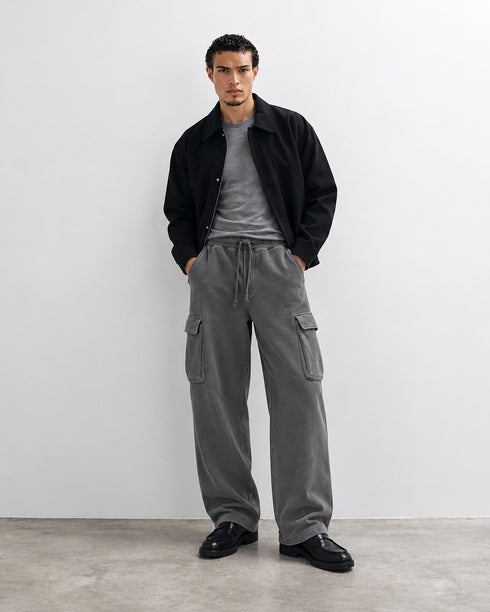 WASHED GREY RELAXED FIT CARGO TROUSERS