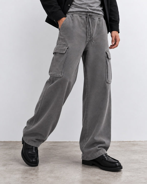 WASHED GREY RELAXED FIT CARGO TROUSERS
