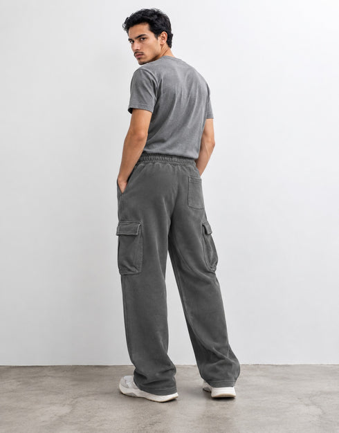 WASHED GREY RELAXED FIT CARGO TROUSERS