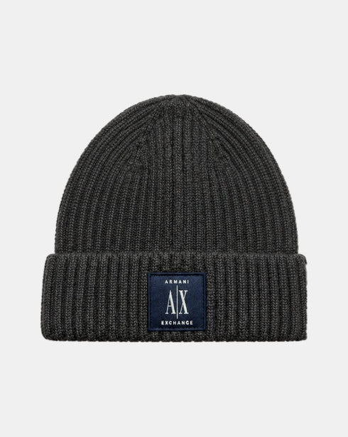 ARMANI EXCHANGE LOGO-PATCH RIBBED BEANIE