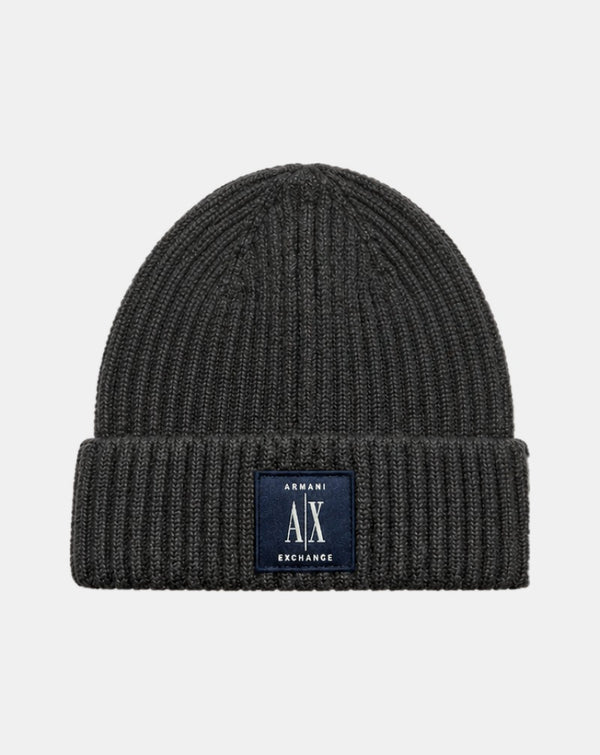 ARMANI EXCHANGE LOGO-PATCH RIBBED BEANIE