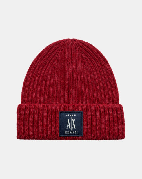 ARMANI EXCHANGE LOGO-PATCH RIBBED BEANIE