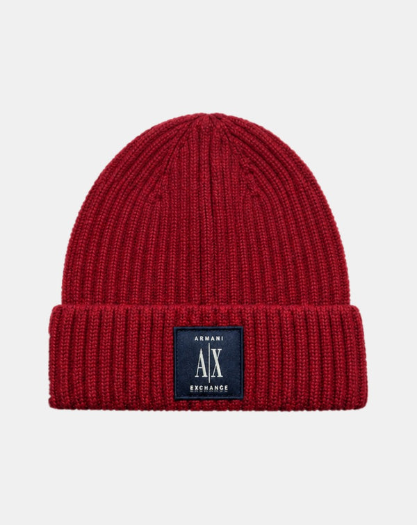 ARMANI EXCHANGE LOGO-PATCH RIBBED BEANIE