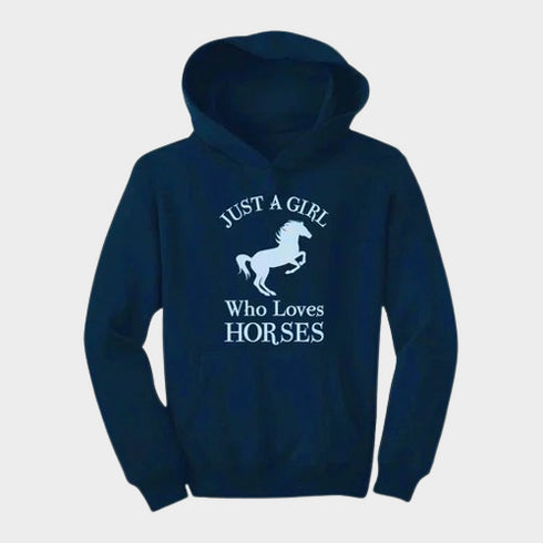 T STARS JUST A GIRL WHO LOVES HORSES WOMEN'S CASUAL PULLOVER HOODIE - NAVY