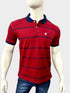 POLO RALPH LAUREN CUSTOM FIT MESH COTTON STRIPE POLO T-SHIRT - MAROON