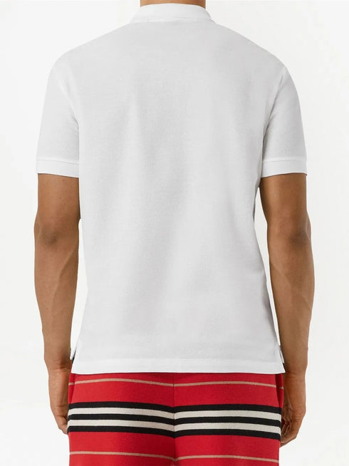 BURBERRY - COTTON PIEQUÉ POLO SHIRT WITH MONOGRAM MOTIF - WHITE