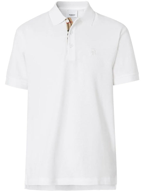 BURBERRY - COTTON PIEQUÉ POLO SHIRT WITH MONOGRAM MOTIF - WHITE