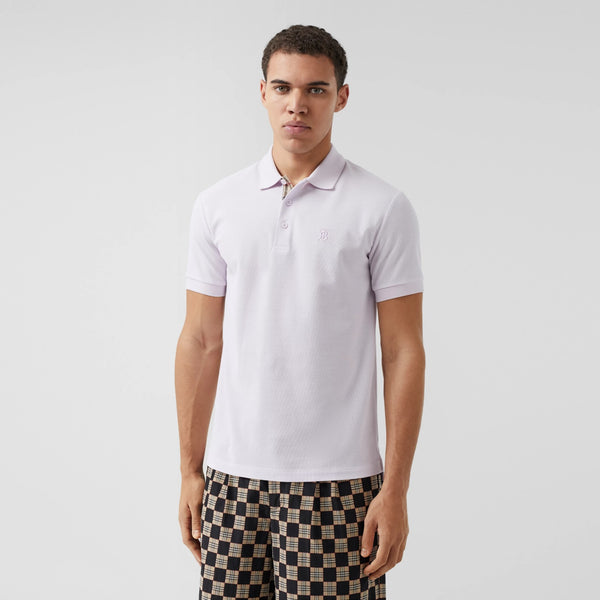 BURBERRY - COTTON PIEQUÉ POLO SHIRT WITH MONOGRAM MOTIF - WHITE