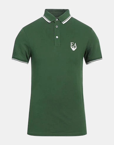 EMPORIO ARMANI EA LOGO PRINT COLLAR STRIPE POLO - GREEN