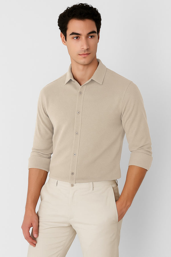 ZARA BASIC TEXTURED SHIRT - BEIGE