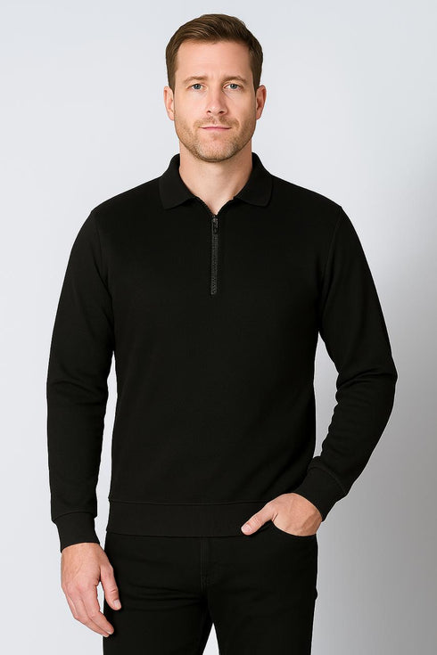 BLUE SEVEN HALF ZIP TEXTURE POLO FULL SLEVEES