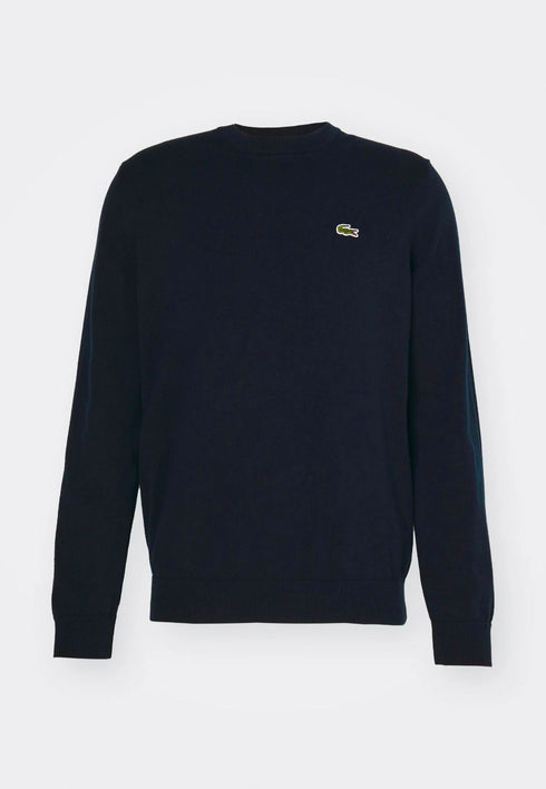 LACOSTE EMBROIDERED CREW NECK WOOL JUMPER - NAVY BLUE