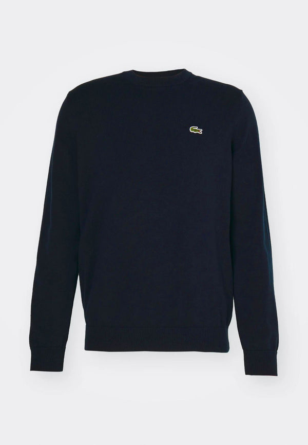 LACOSTE EMBROIDERED CREW NECK WOOL JUMPER - NAVY BLUE