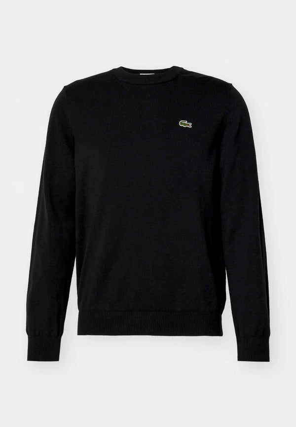 LACOSTE EMBROIDERED CREW NECK WOOL JUMPER - BLACK
