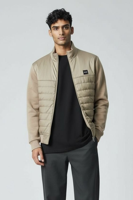 SIGNATURE LOGO MIXED-MATERIAL ZIP JACKET