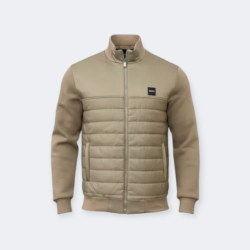 SIGNATURE LOGO MIXED-MATERIAL ZIP JACKET