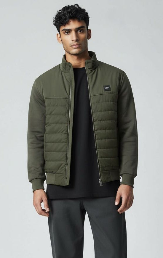 SIGNATURE LOGO MIXED-MATERIAL ZIP JACKET