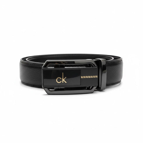 CALVIN KLEIN MEN'S BLACK LEATHER BELT WITH SIGNATURE BUCKLE