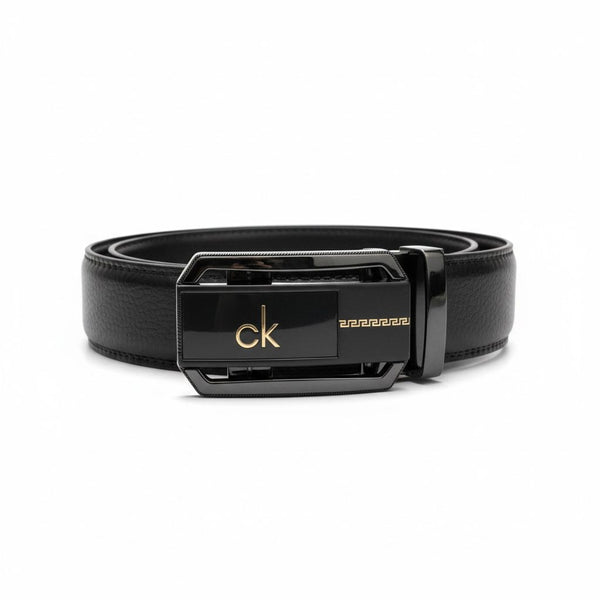 CALVIN KLEIN MEN'S BLACK LEATHER BELT WITH SIGNATURE BUCKLE