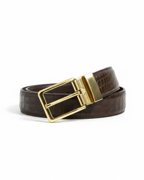 GIORGIO ARMANI CLASSIC REVERSIBLE LEATHER BELT - BROWN AND BLACK