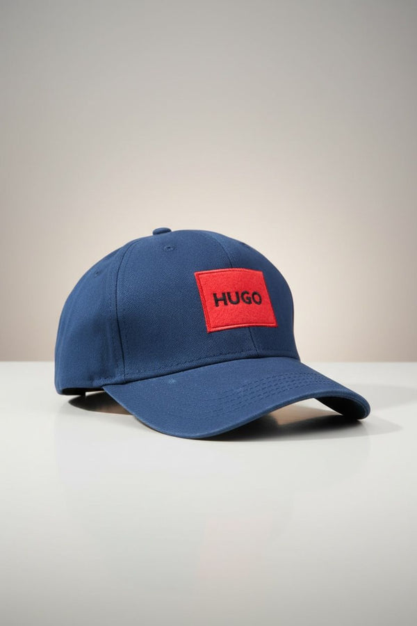 HUGO COTTON TWILL CAP WITH RED LOGO LABEL - BLUE