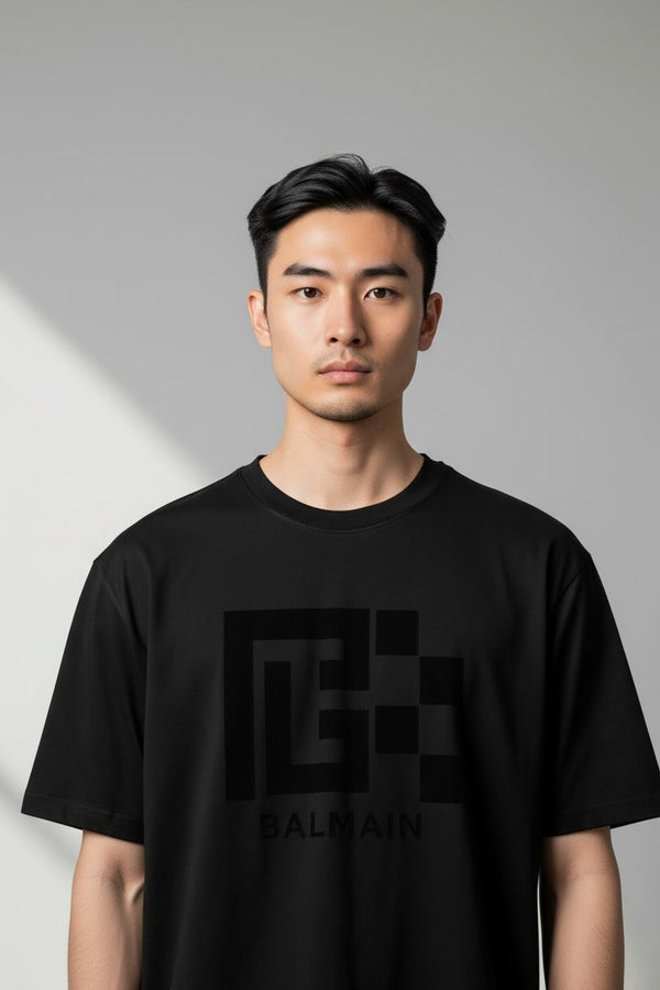 BALMAIN FLOCKED MONOGRAM TSHIRT