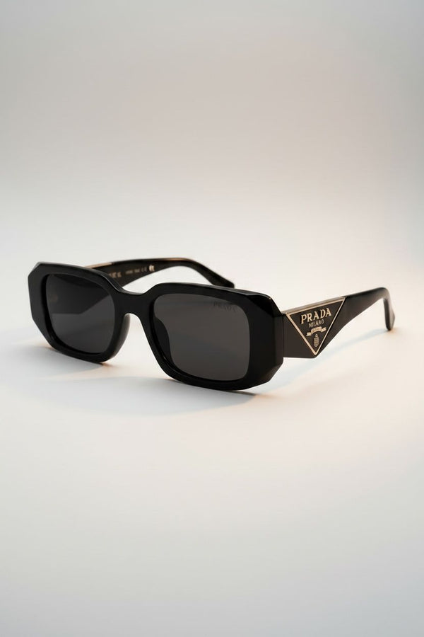 PRADA BLACK RECTANGULAR SUNGLASSES WITH TRIANGLE LOGO
