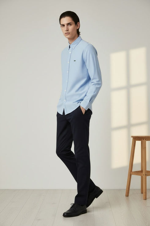 LACOSTE MEN'S SLIM FIT COTTON SHIRT - LIGHT BLUE
