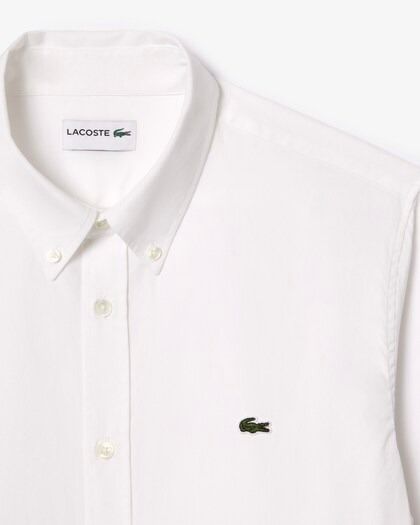 LACOSTE MEN'S SLIM FIT COTTON SHIRT - WHITE