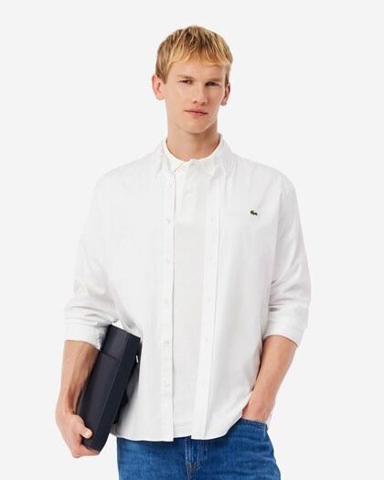 LACOSTE MEN'S SLIM FIT COTTON SHIRT - WHITE