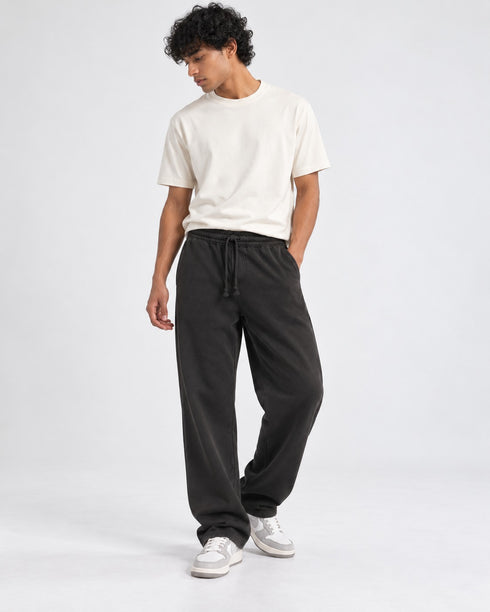 WASHED EFFECT RELAXED FIT TROUSERS