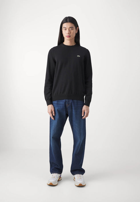 LACOSTE EMBROIDERED CREW NECK WOOL JUMPER - BLACK