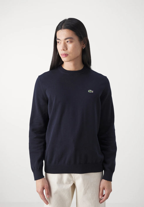 LACOSTE EMBROIDERED CREW NECK WOOL JUMPER - NAVY BLUE