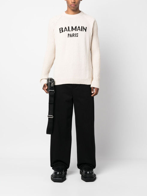 BALMAIN PARIS INTARSIA-KNIT LOGO JUMPER